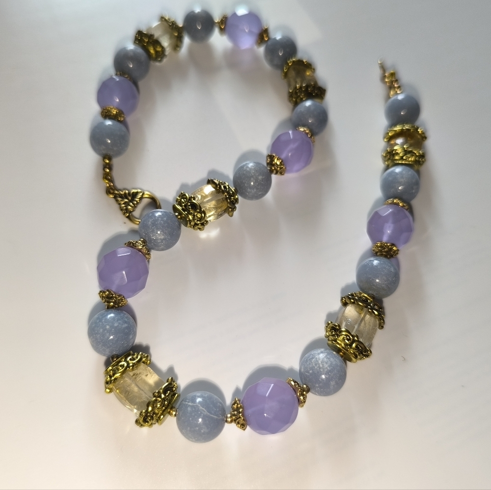Stunning Natural And Lab Gemstones Alexandrite Citrine Angelite Necklace